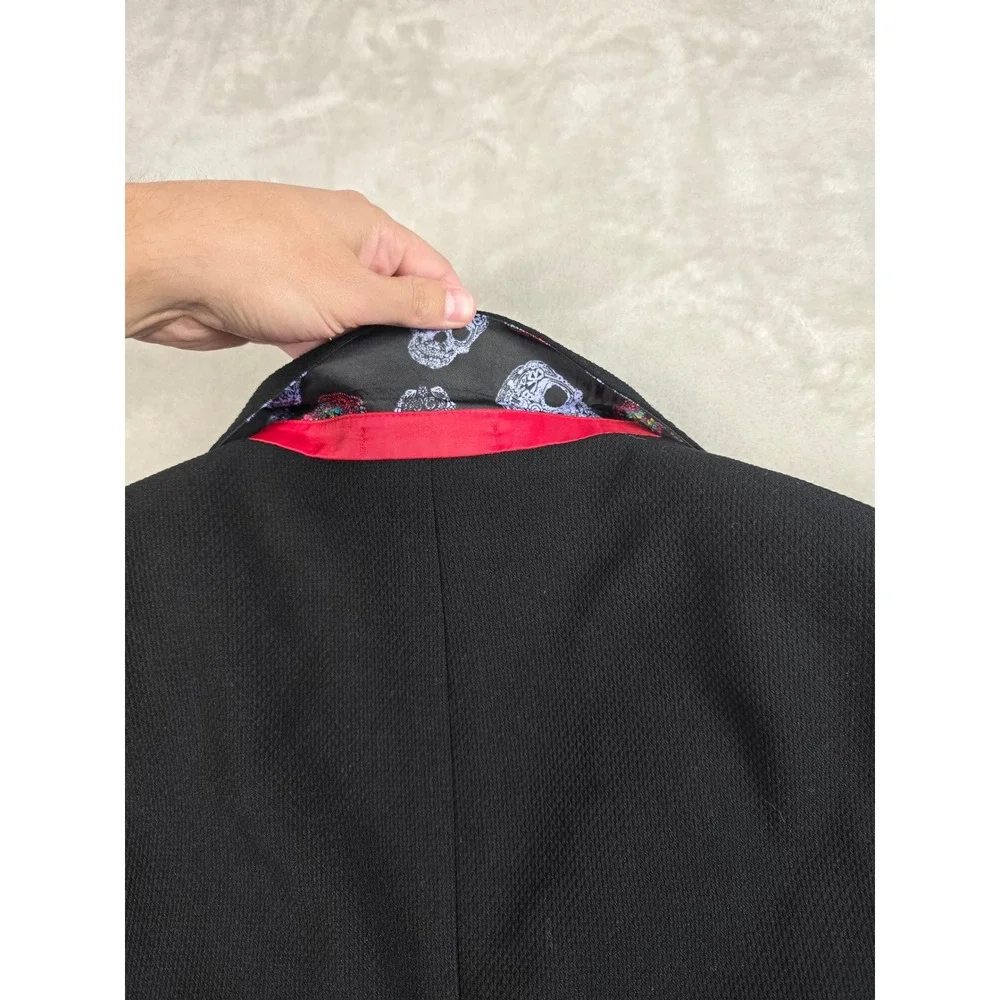 7 Downie St Sport Coat Mens 38R Black Skull Lining Textured Two Button Blazer